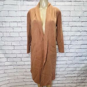 Maxsport Womens Camel Open Front Knit Longline Sweater Duster Cardigan Sz Small